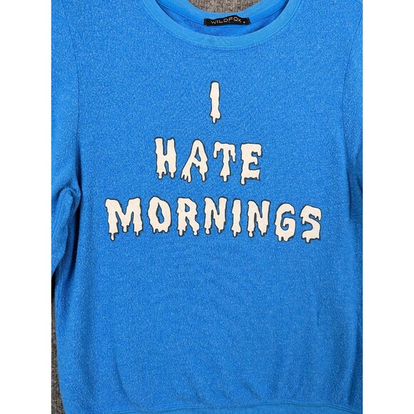 WILDFOX Blue I HATE MORNINGS Long Sleeve Baggy Beach Jumper Sweatshirt SIZE S - Picture 3 of 16